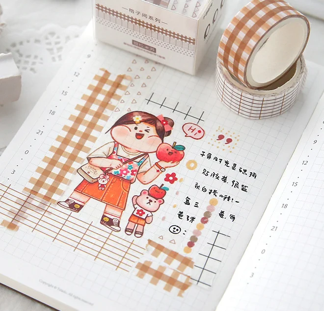 Grid Washi Tape 10M Colorful Paper Adhesive Masking Tapes 15MM Width Sticky Paper Tape for DIY Scrapbook Journals