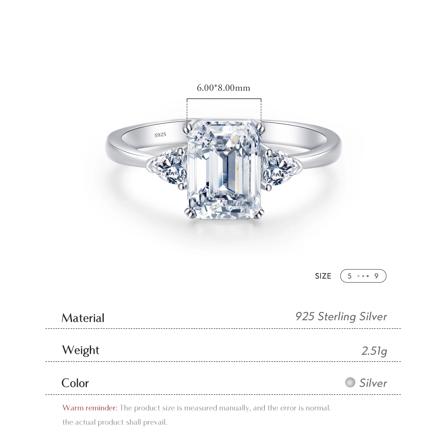 100% 925 Sterling Silver Luxury Rectangle Emerald Cut 2CT Clear AAAAA CZ Finger Rings For Women Statement Wedding Jewelry