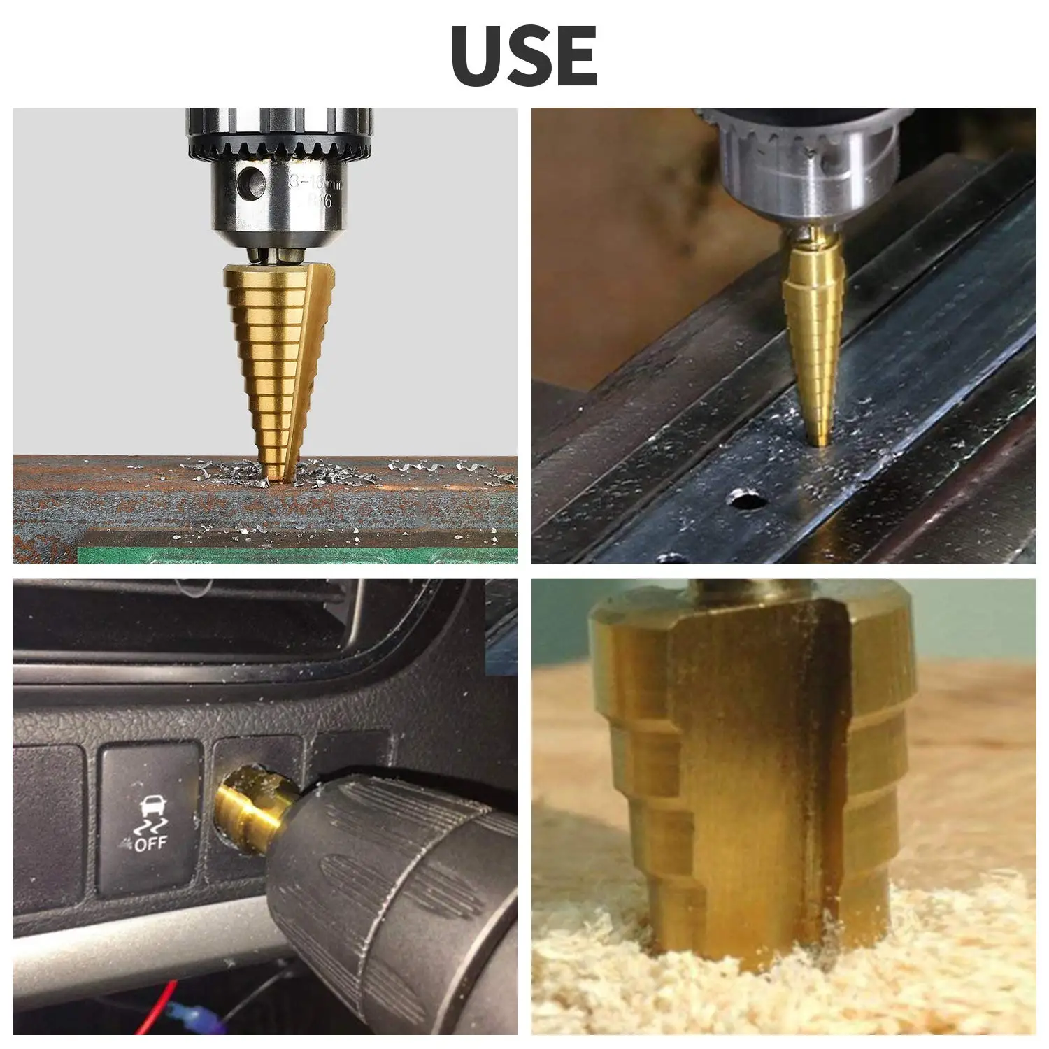 HSS Step Drill Bit Set 3PCS1/4 Hex Shank Titanium Coated High Speed Steel Hole Drill Cone Bits Metal Hole Drilling Cutting Hole