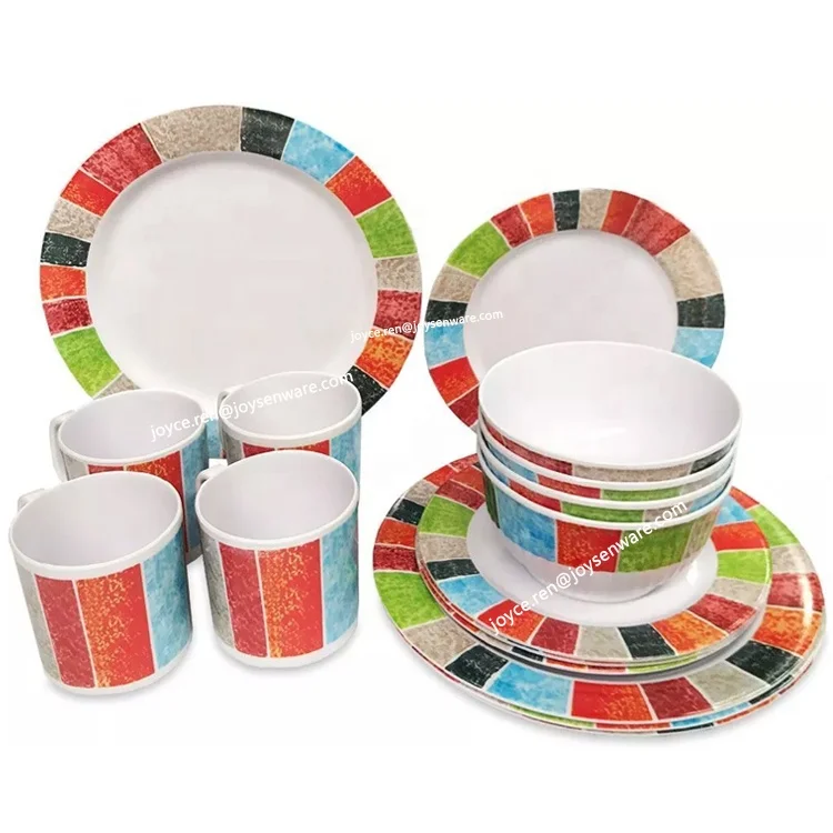 16PCS Customized Plastic Dinner Set Melamine Tableware