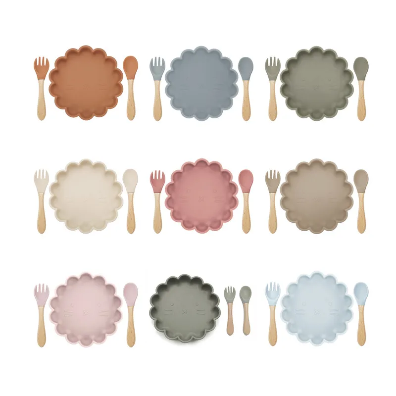 
Learning Years Microwave Safe Gorgeous Set Sensory Rubber Relief Suction Grip Dish lion Plate With Spoon 