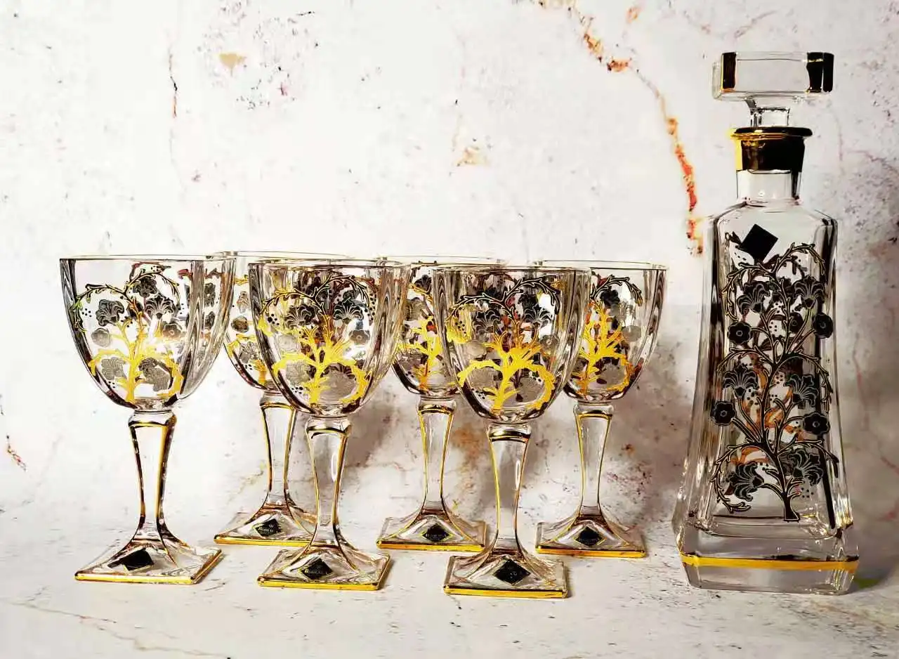 Arabic Hot Sale Fashion Vintage Style Colored Gold Painting Lead-Free Crystal Glassware Cocktail Cup Glass Goblet