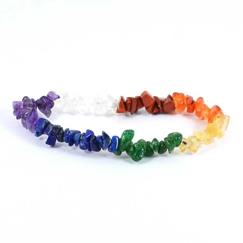 wholesale High Quality crystal Stretchable Seven Chakra Chips Stone Bracelet Gravels Healing Stone Bracelet