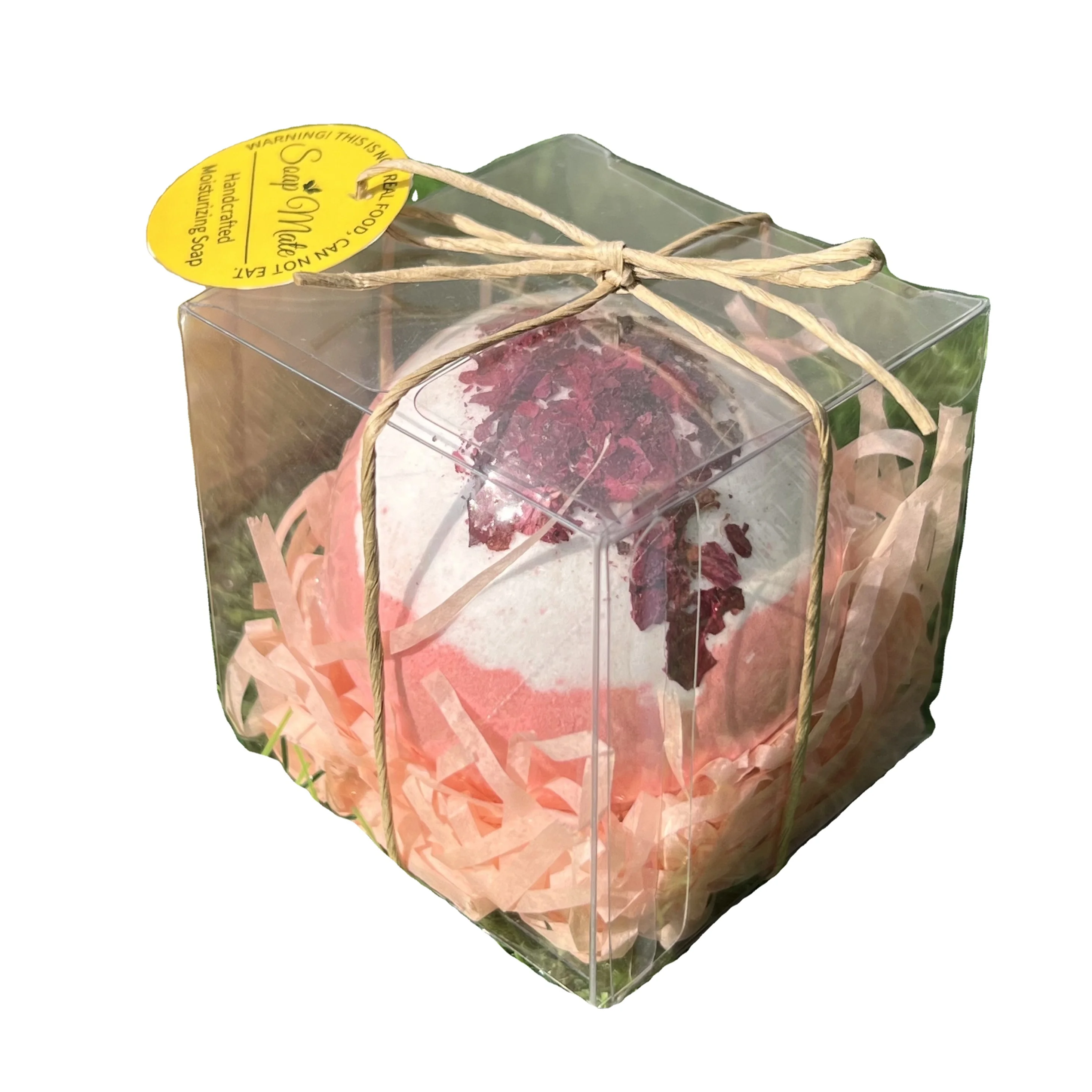 Flower fizzer bath bomb 100g  Customized playing cards with grass rope Bath Fizzies dry flower bath bomb with PVC box package