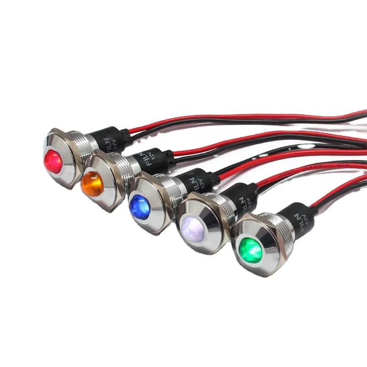 19mm Waterproof IP67 LED Metal Warning Indicator Light Signal Lamp Pilot  wire 3V 5V 6V 12V 24V 110V 220v Red Yellow Blue Green