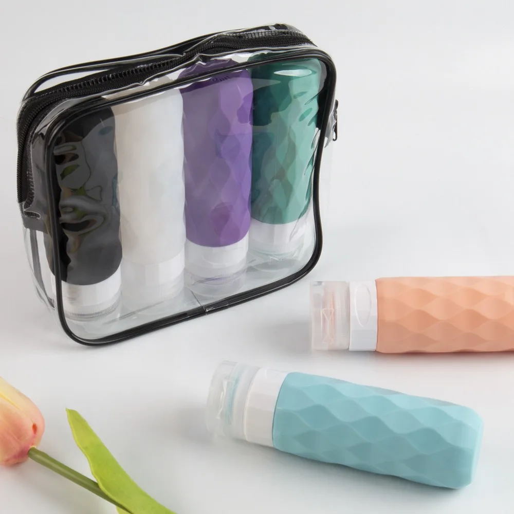 Sinodiving Shampoo Bottle Set Leakproof Refillable Cosmetic Toiletry Container Tube BPA Free Food Grade Silicone Travel Bottle