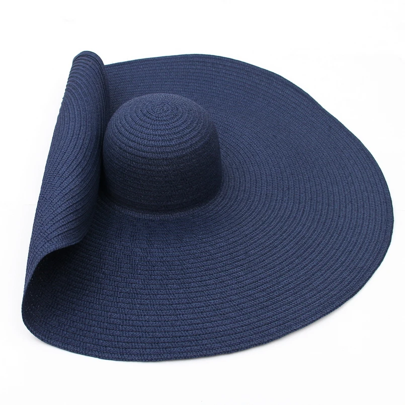 70cm Women Model Fashion Shows Broad Large Wide Brim Straw Hat Super Big Sun Visor Beach Floppy Hat