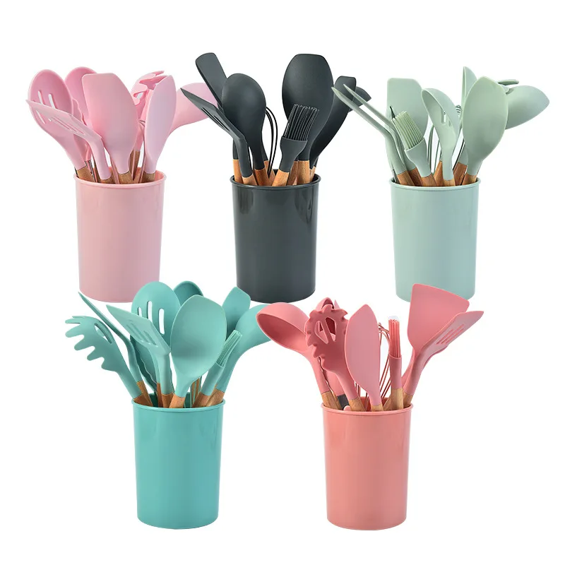 China Supplier Item Free Sample 12 Pcs Set Kitchen Utensils Silicone Kitchen Utensils Support For Spoon And Utensils
