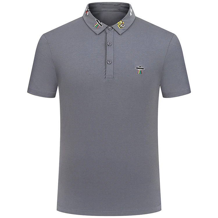 Мужская хлопковая футболка-поло с коротким рукавом, отложным воротником и вышивкой