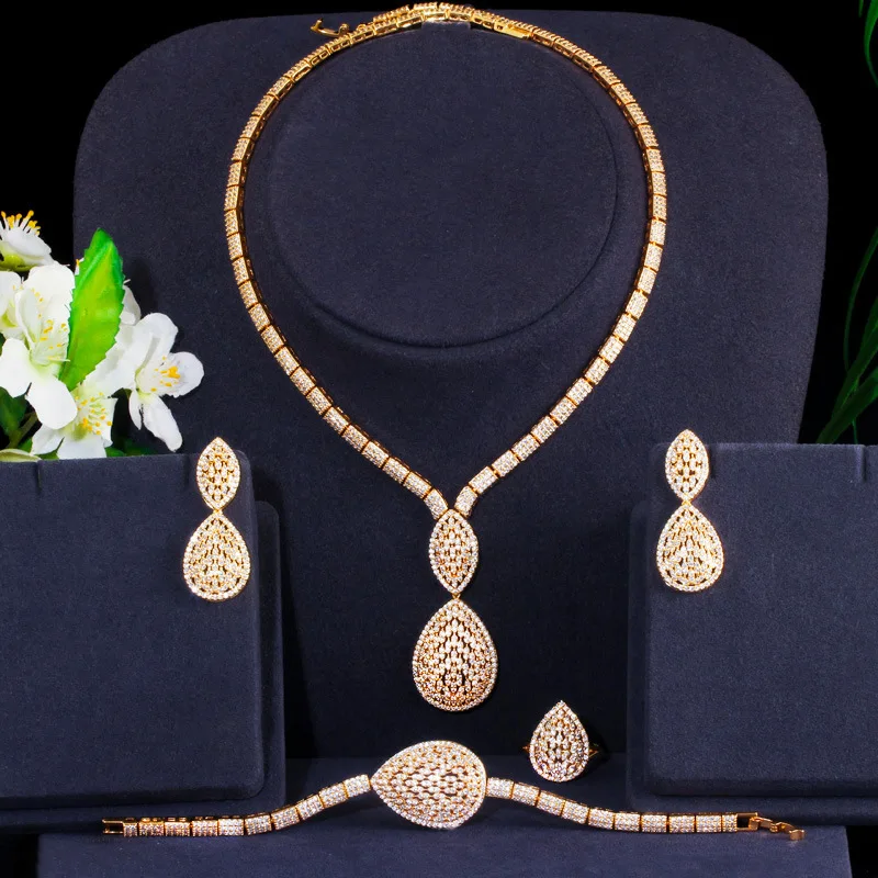Plated Italian Jewelry Set Wedding Zirconia Women Jewelry Sets Hot Selling Necklace Bracelet Gold Brass Vintage White Zircon 18k