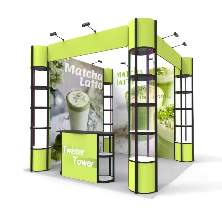 Quick Build Collapsible Aluminum Twist Tower Stand Light Box Backlit Backdrop Wall Portable Exhibition Advertising Expo Booth