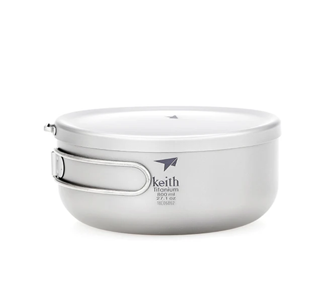 Portable Lightweight 800Ml /27.1Oz Titanium Lunch Box Fruit Food Container Cooker With Folding Handle For Camping Hiking