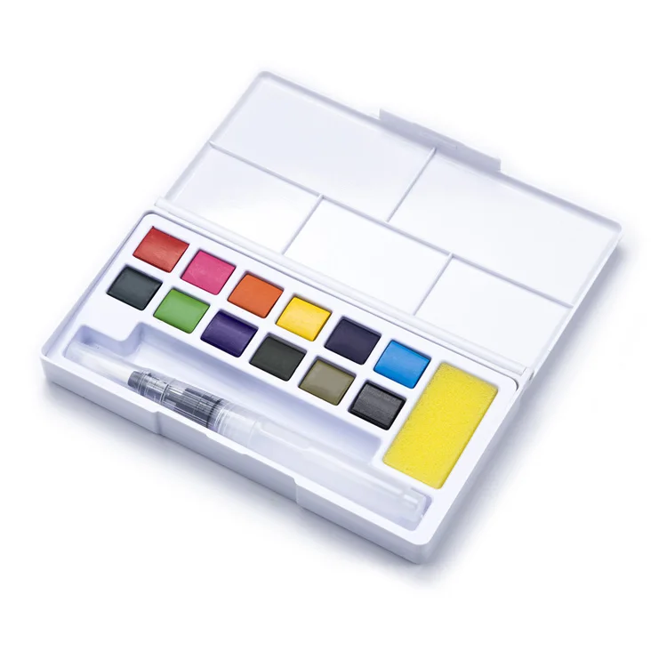 12 colors easy to carry  neon Cake Half Pan Artist Watercolor Paint Set  in plastic  palette