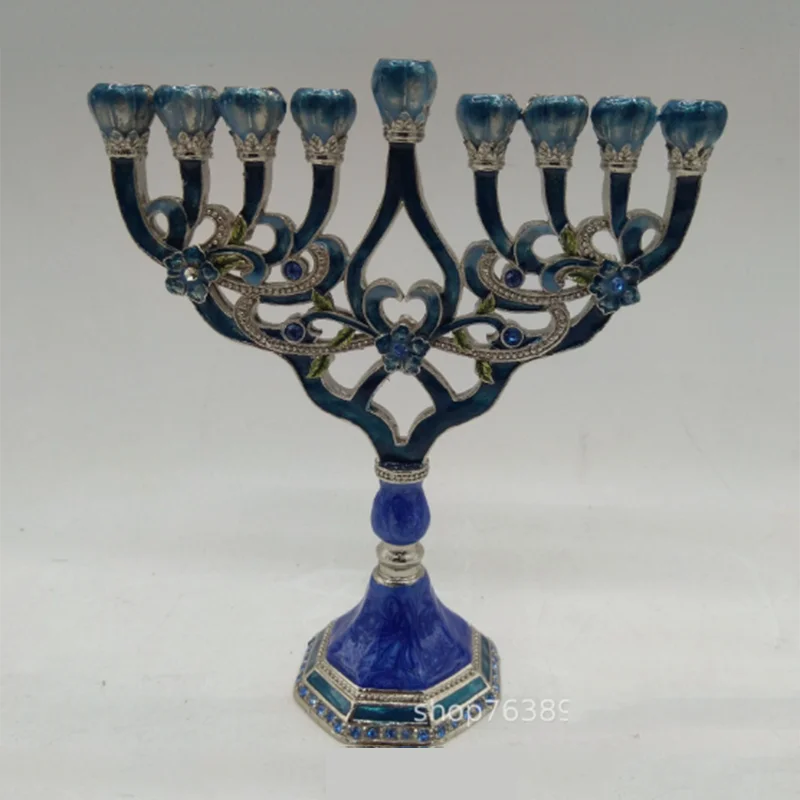 enamel 9 branch vintage menorah candle holder
