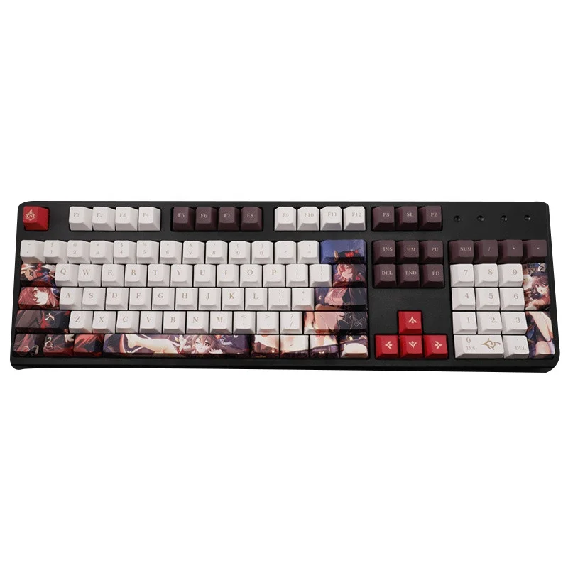Anime Keycaps Game Genshin Impact Hu Tao Keycaps 135 Keys PBT Keycaps Dye Sublimation Process For MX Mechanical Keyboard
