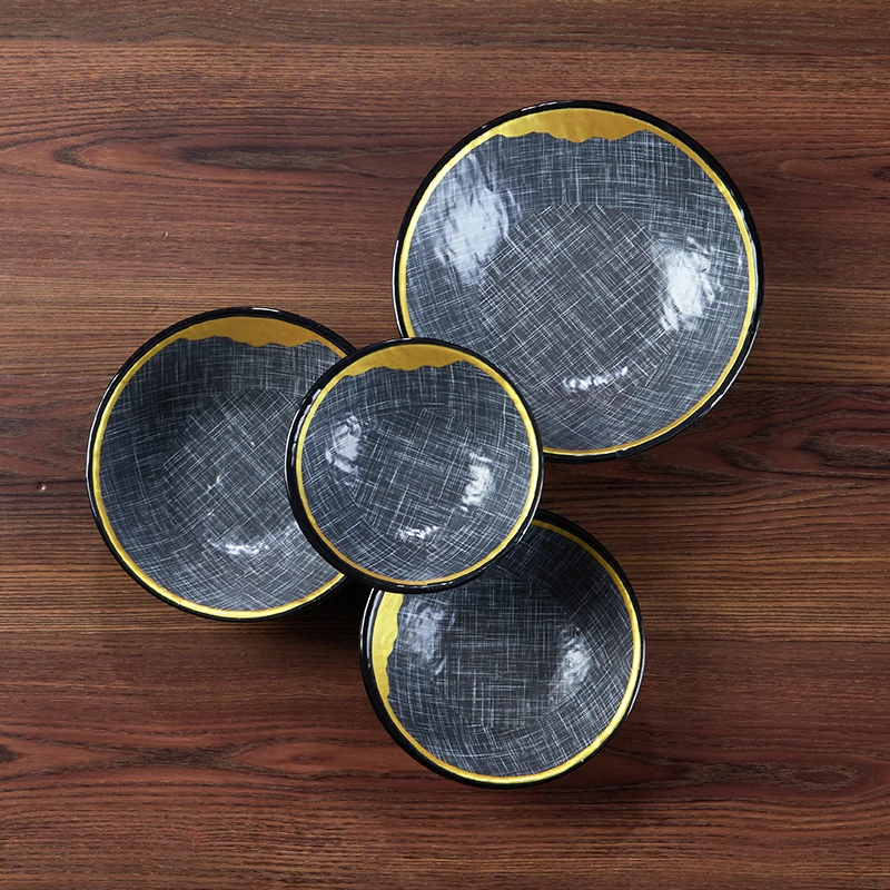2024 Hot Selling Plastic Dip Bowl 100% Melamine black and gold Sauce Dish for sale for restaurant