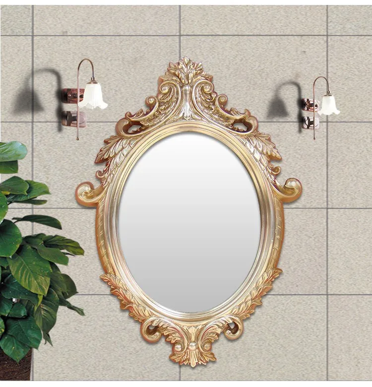 Wooden PS/PU/PVC Mirror Glass Sheet Customized Shape Luxury Retro Stylish Home Decoration Shower Bathroom Wall Mirror