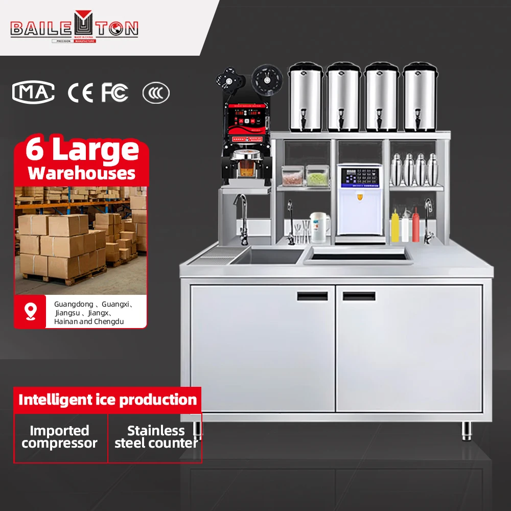 BAILETON Customized Bubble Tea Counter Working Preparation Table Milk Boba Tea Workbench for Coffee Hotel Fast Food Restaurant