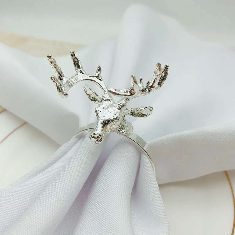
Spot silver napkin ring deer head metal napkin ring gold napkin circle for Christmas 