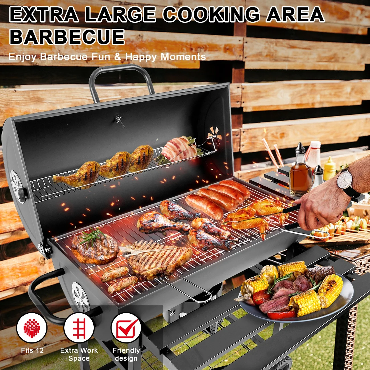 High Quality Smokeless Heavy Duty BBQ Grills Large Charcoal Grill Trolley Barbeque Smoker Rotisserie Barbecue BBQ Charcoal Grill
