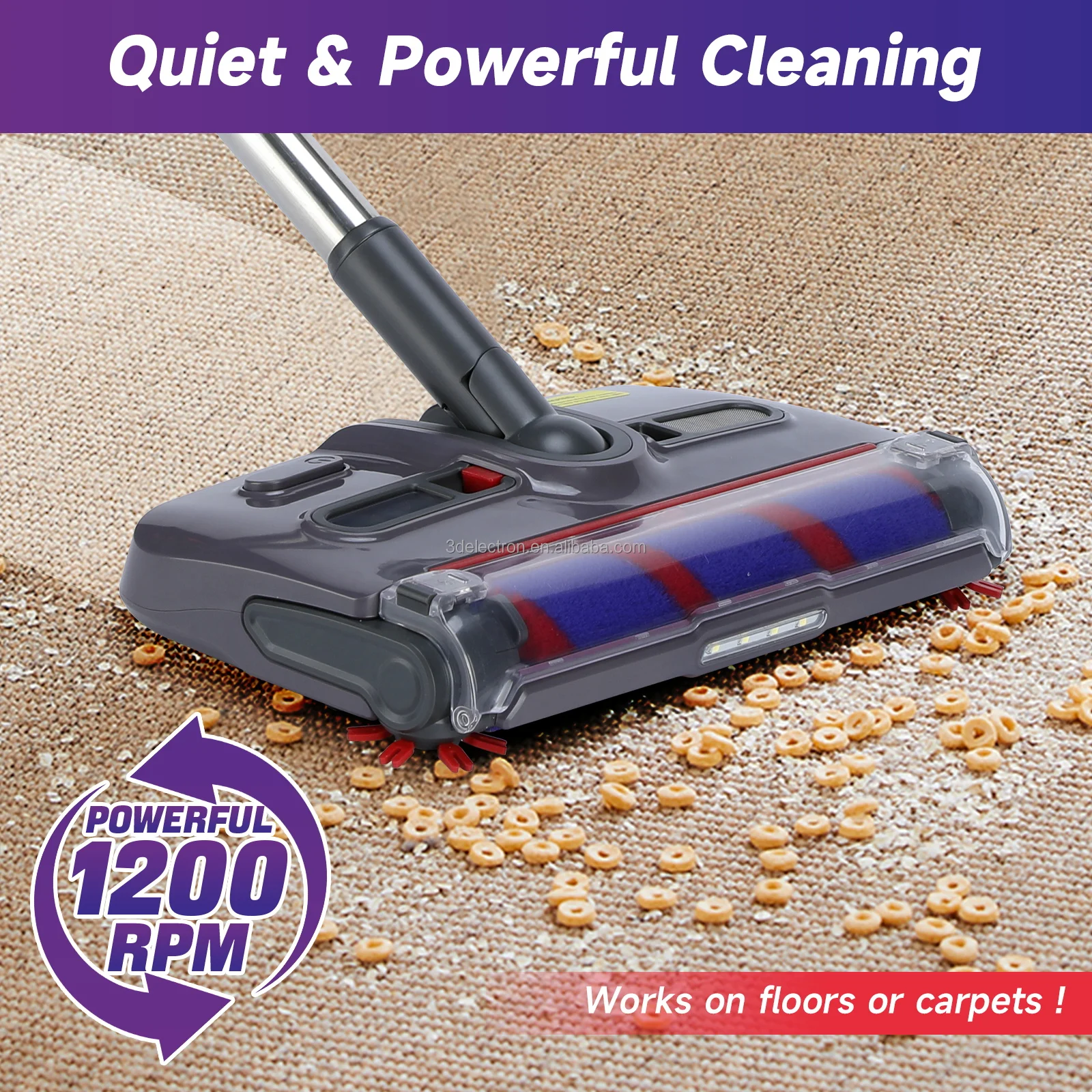 Powerful Rechargeable Cordless Electric Sweeper, Swivel Cordless Sweeper Wireless Floor Carpet Sweeper with LED Light