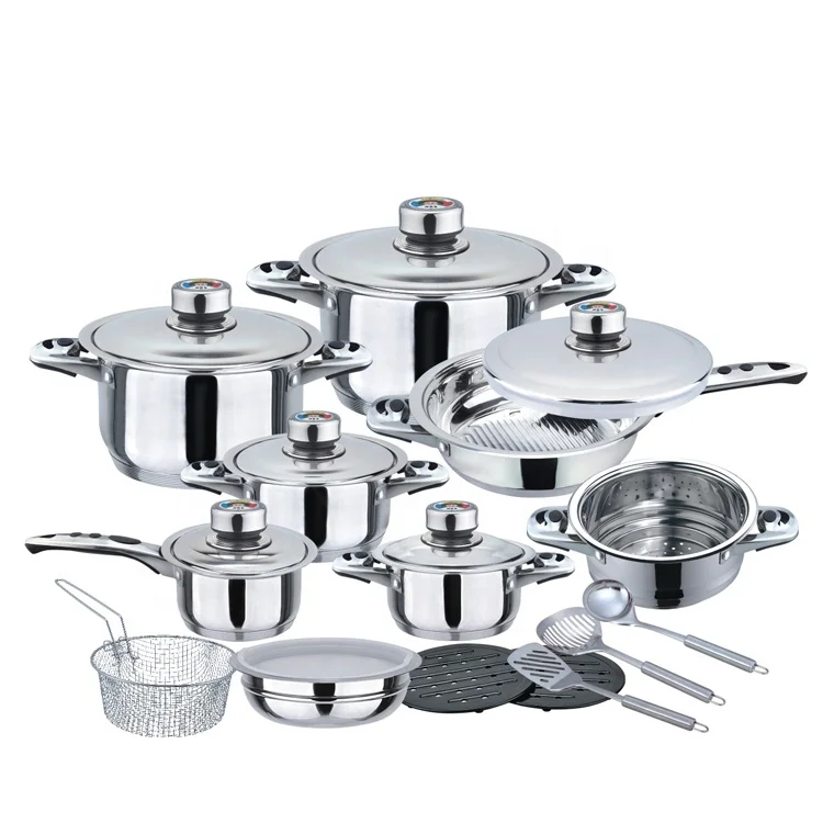 Stainless Steel Kitchen Cookware Set with Wide Edge Non-Stick Casserole and Bakelite Handle Mirror Color Iron Metal