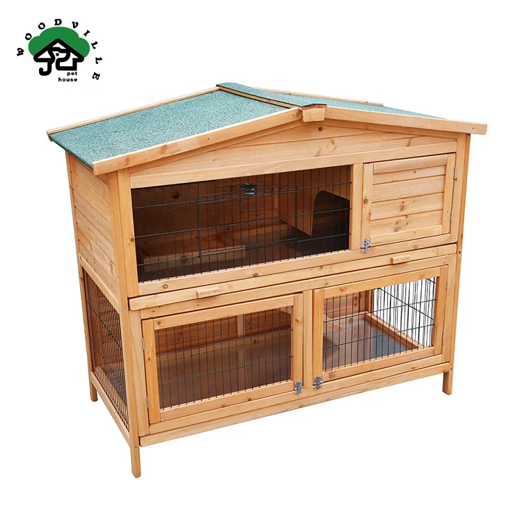 Factory design direct sales wooden pet rabbit house 2 story rabbit hutches pet house for sale