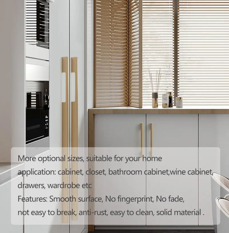 6609 Aluminium Profile Furniture Pulls Kitchen Wardrobe Matte Glossy Gold Black Closet Cabinet Handles