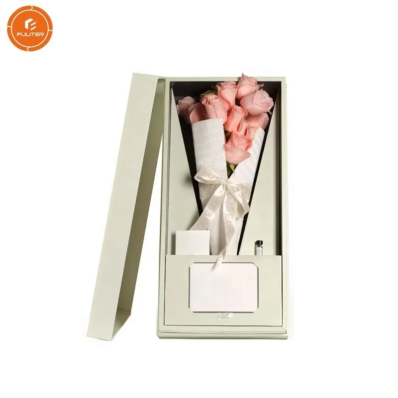 Customized Long Stem Preserved Roses Bouquet Flower Boxes Packaging Handmade Rectangle Flower Box
