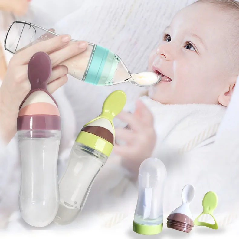 
Wholesale China Manufacturer Rice Paste Feeder Bottle Training Silicone Rice Paste Squeeze Spoon Press Baby Feeding Bottle 