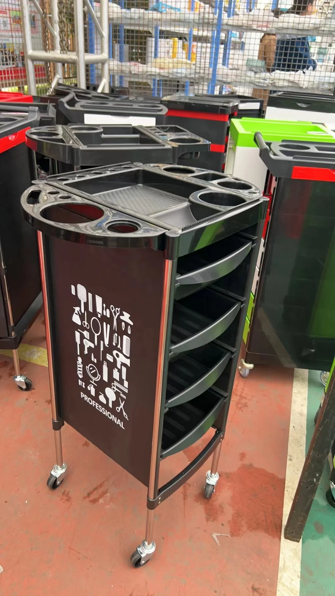 Factory Price Salon Trolley Hair Barber Shop Trolley three Layer Black Hairdressing  Trolley