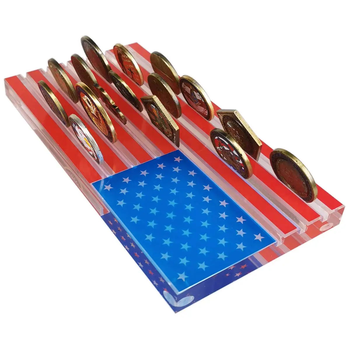 Acrylic Challenge Coin Display Case Military Police Collectible Medals Stand American Flag Coin Holder