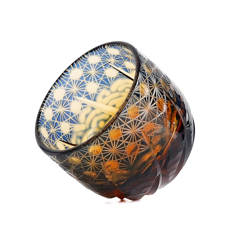 Blue Japanese Sake Glass Tumbler 2oz Hand Carved Crystal Amber Luxury Whiskey Tequila Liquor Soju Wholesale Wine Beer