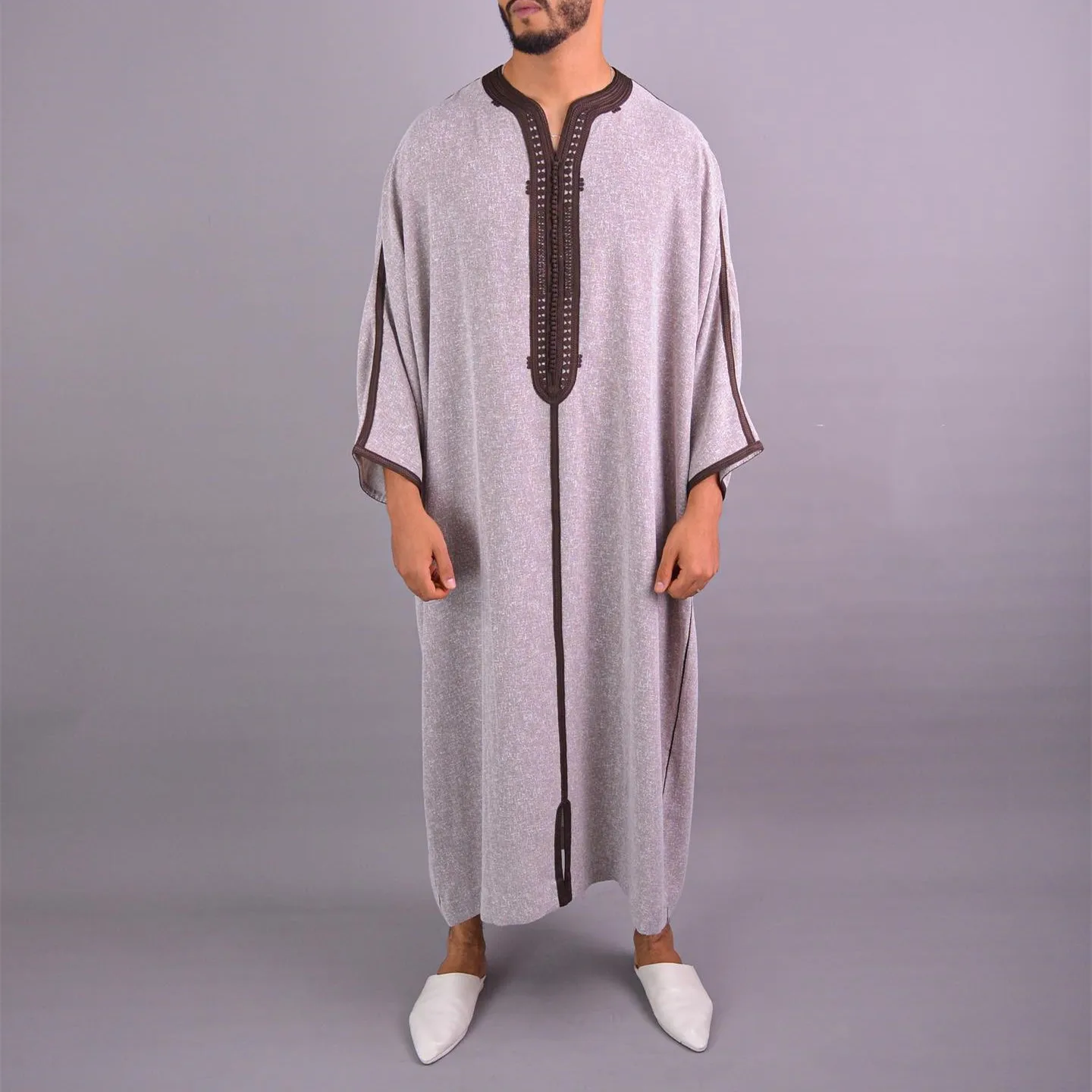 Men thobe jubbah Muslim Pocket robe men Jubba thobe Islamic clothes Arab Dubai Embroidered 3/4 sleeve robe