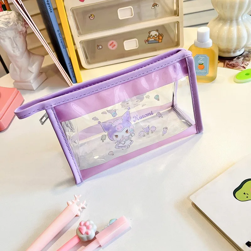 large capacity PVC stationary pouch soft manufacturer school girl cartoon transparent stationery box pencil case