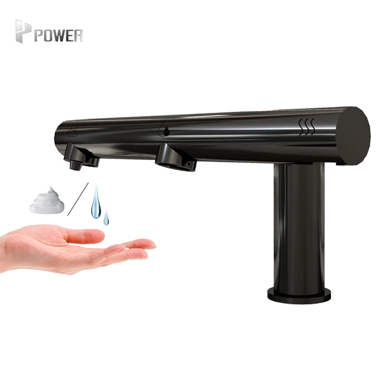 Black Painted Toilet Bathrooms 3 In 1 Tap Brushless Hand Dryer Oap Dispenser Tap Stainless Steel Faucet With Sensor