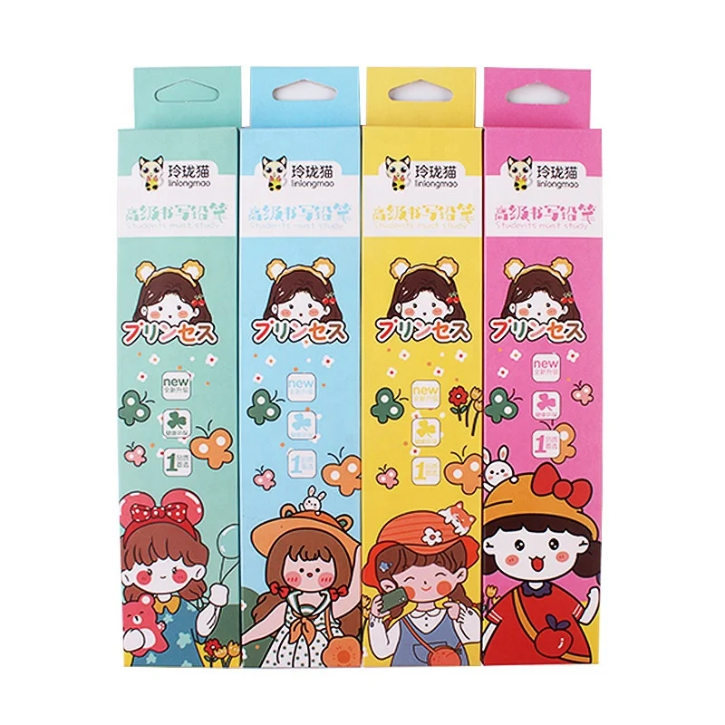 Cheap school girls gifts black HB lead 10pcs cute cartoon pencil set for kids