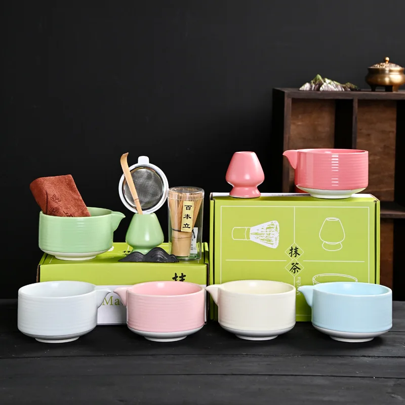 Matte White Ceramic Matcha Tea Bowl with Pouring Spout Ceremonial Accessories Matcha Tea Cup Set Ceremony Chawan Matcha Bowl