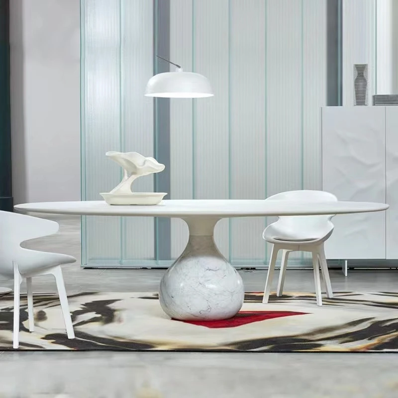 Yenstone nature stone dining table Marble Countertop Mid-century dinner table White oval counter Teardrop leg Dining Table