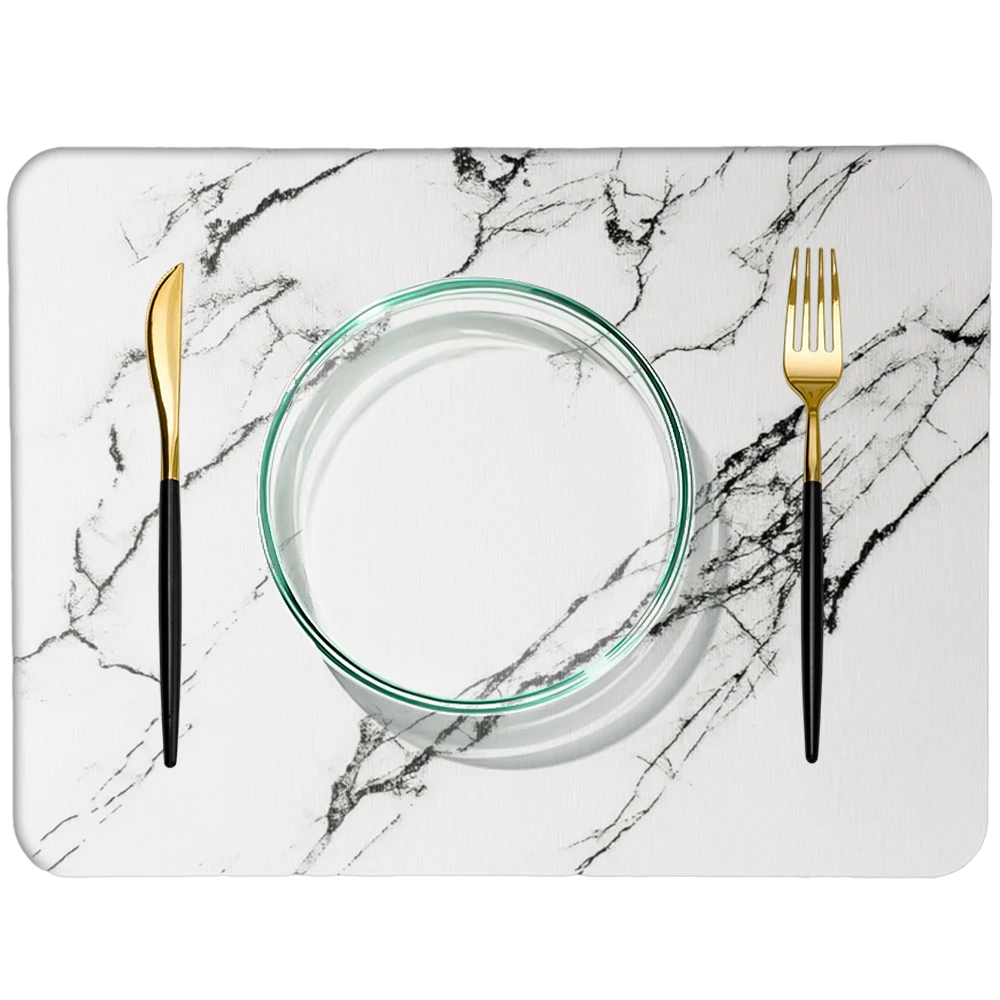 2023 Trending 9mm Extra Thick Diatomaceous Earth Marble Stone Dish Drying Mat for Kitchen Bathroom