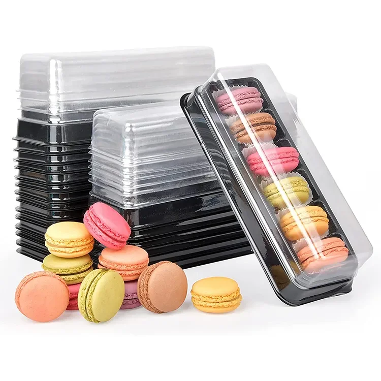 Customize Small Cake Boxes Square Plastic Storage Clear Foldable Packaging Macaron Boxes Blister