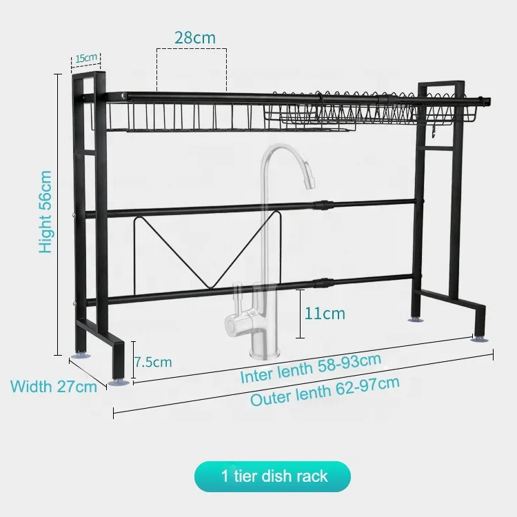  Easy extend collapsible 1 layer 201 stainless steel kitchen over the sink dish bowl knife fork chopstick drainer rack