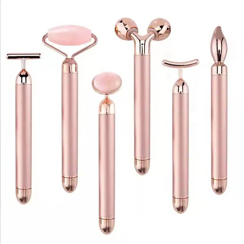 Electric 5 in 1 Face Lifting Device Body Skin Care 24K Gold Facial Massager Roller High Frequency Vibrating Beauty Bar