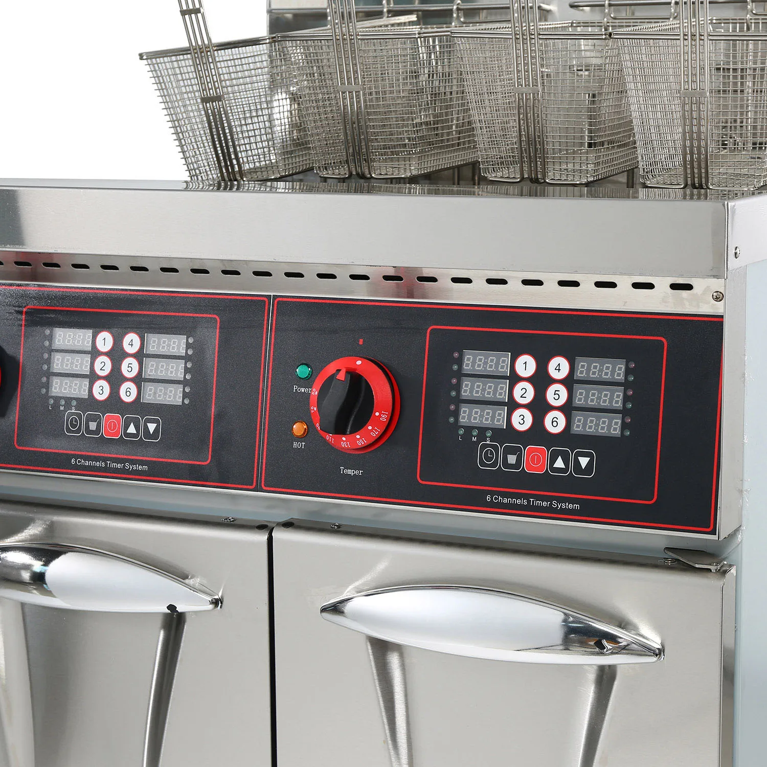 Коммерческая Вертикальная фритюрница с двумя резервуарами и двумя корзинами, электрическая фритюрница для картофеля с таймером для ресторана и кухни