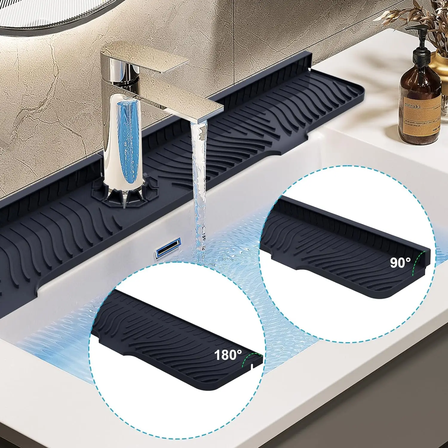 Silicone Faucet Splash Mat, Silicone Splash Guards, Sink Cover for Counter Space, Water Management & Countertop Protection