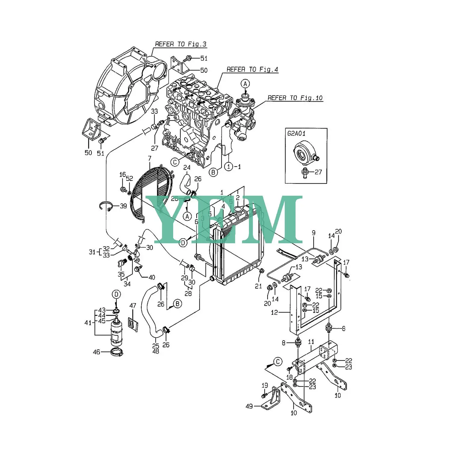  Радиатор 3TNE74 119621-44500 для двигателя Yanmar