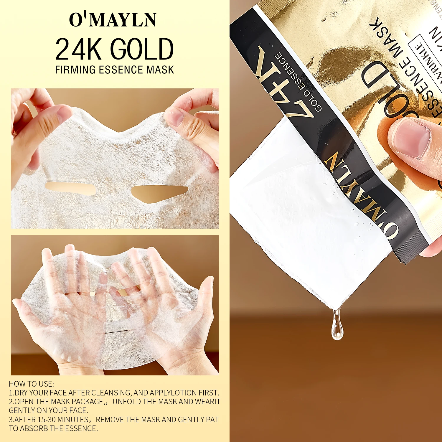 Wholesale Factory Natural Hydrating Facial Mask Sheet Beauty Skin Hydro Gel Whitening 24k Gold Collagen Face Mask