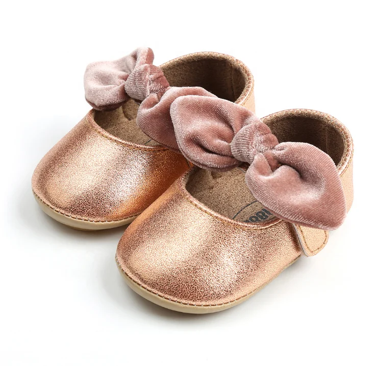 In Stock Baby Girls Mary Jane Flats with Bow knot Non-Slip Toddler First Walkers Princess Dress Shoes