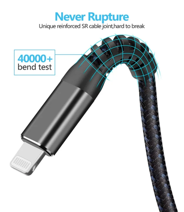 Black MFI USB nylon braid Fast Charging Cable iphone original wholesale charge cable mfi usb cable for iphone 11 12 13