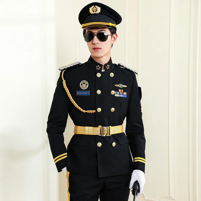 New Design Security Guard Double breasted Jacket Suit Military Uniform Officer Set Shenzhen Supplier